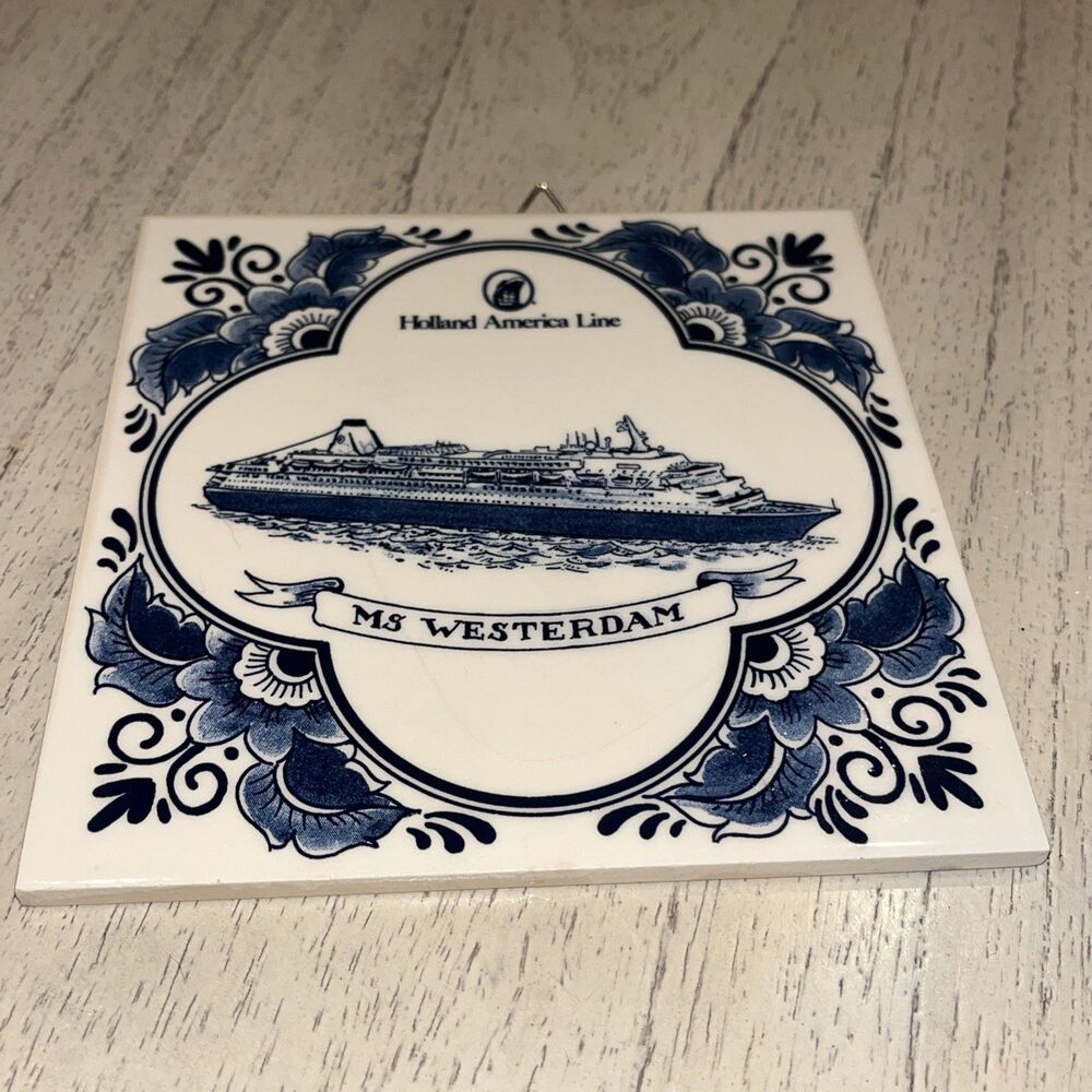 Holland America Line MS Westerdam Royal Goedewaagen Tile Coaster Blue Delft